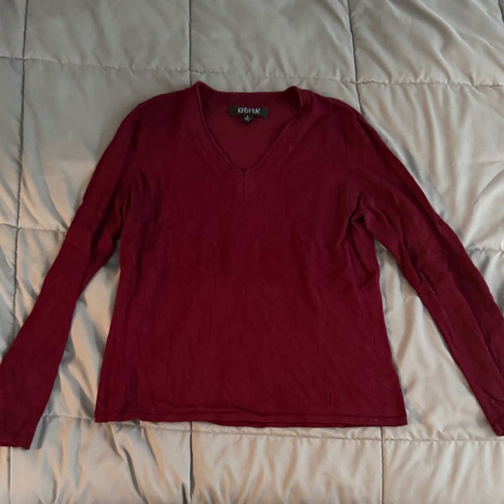 Kasper Women's Deep Red V-Neck Sweater
